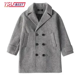 Jaquetas de inverno grade jaquetas meninos menina de lã duplo breasted bebê menino trench coat lapela outono crianças outerwear casacos primavera lã sobretudo 231215