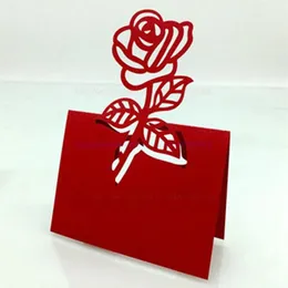 100pcs lot Red Rose Table Decoration Place Card Wedding Party Decoration Laser Cut Heart Floral Wine Glass Paper Place Cards261I