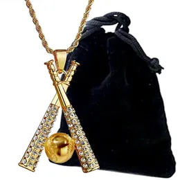 Pendanthalsband Hip- Rhinestone Baseball Halsband Ed Rope Chain Men Fashion Jewelry Accessories334L