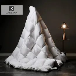 Conjuntos de edredons Lanlika Branco 100% Goose Down Consolador Calor Edredão Quilt Inverno Todas as Temporadas Queen King Cobertores de Luxo Concha de Algodão para 231215