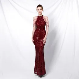 Neues Bankett-Stil, elegantes, langes Hals-Abschlussballkleid mit Pailletten, cooles und brillantes Queen-Fischschwanz-Abendkleid mit Pailletten. Robe de Soiree