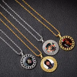 Maßgeschneiderte Po-Memory-Medaillons-Anhänger-Halskette mit Gold-Silber-Ed-Seilkette für Damen und Herren, Hip Hop, personalisierbar, Jewelr2697