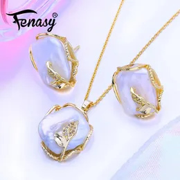 Necklace Fenasy Sterling Sier Jewelry Sets Baroque Natural Pearl Stud Earrings Custom Necklace Pendant Necklaces for Women