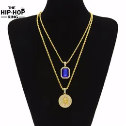 Collana a catena con ciondolo viso di Gesù rosso rubino intero-Micro Set per uomo Gioielli hip-hop ghiacciati in lega di zinco di alta qualità Nuovo Arri204h