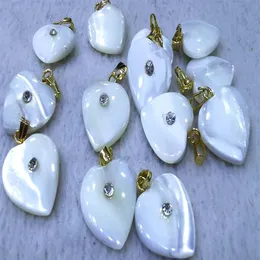 10PCS Vintage 14k GOLD loop Cz Pave Mother of Pearl shell Hearts pendant-earrings 16mm305n