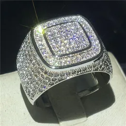 Vecalon Lüks Büyük Erkek Yüzük 925 STERLING Gümüş Pave Ayarı 5A CZ Partisi Aly Bankalar Erkekler İçin Rock Hiphop Jewelry221f