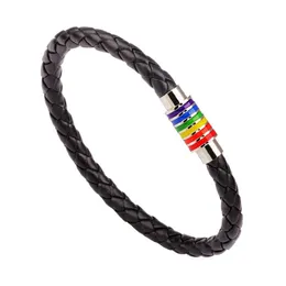 Charm Bracelets Magnetic Bracelet Bangle Stainless Steel Women Men Gift Gay Pride Rainbow Black Brown Genuine Braided Leather Drop Del Dhizq