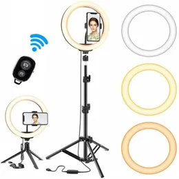Accessoires 10 "LED Ring Light Photographic Selfie Stand für Smartphone Make -up Video Studio Wireless Bluetooth Compatible Stativ LED Ring