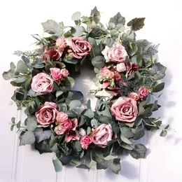 22inch Artificial Light Coffee Roses Front Door Wreath Handcrafted Wreath for front Door Outdoor Home Wall Party Drop Q081316y