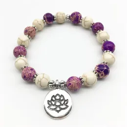 SN1327 Vintage Böhmen smycken kvinnors armband trendig design lotus charm yoga armband naturligt lila regalit stenarmband221d