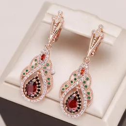 Dingle ljuskrona kinel 585 rosguld färg droppörhängen för kvinnor kristallblomma röda naturliga zirkon vintage smycken 231216