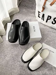 디자이너 The Row Dress Shoes High Set 2022 가을 패션 라운드 헤드 가죽 Baotou Sandals 캐주얼 뮬러 슬리퍼 fx5y