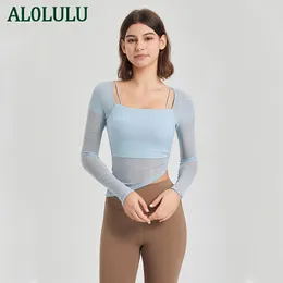 AL0LULU Mit Logo Sport-BH Damen Laufen Fitness Mit Brustpolster Yoga Tragen Langarm-Top