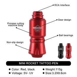 Tatueringsmaskin Tattoo Machine Mini Rocket Set Wireless Tattoo Power Supply RCA Interface Professional Rotary Tattoo Batter Pist Machine Ki 231215