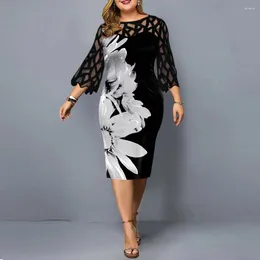 Vestidos casuais vestido de verão mulheres 2024 elegante floral impressão aniversário clube festa plus size sexy retalhos malha bodycon 5xl