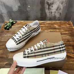 35-45 Burberyity Check Cotton Sneakers Designer Size Print Canvas Casual Shoes Vintage Printed Men Women Checks Sneaker Gaardine Shoe T6JF