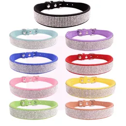 Rhinestone Dog Collars Adjustable PU Leather Pet Puppy Neck Collars Crystal Durable Diamante Studded Small Dogs Necklace SN5329