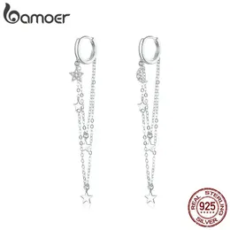 Stud Bamoer 925 Sterling Silver Jewelry Gift with Stars Moon Tassel أقراط للنساء بيان الهدية للبنات المجوهرات SCE982