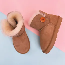 Stivali per bambini Scarpe per bambini Stivaletti ultra mini in lana Australia Pelliccia invernale su pelle Pelle di pecora scamosciata 3352 Stivaletti con fibbia Ragazze Ragazzi Scarpe firmate per bambini