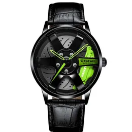 Orologio al quarzo dal design unico con lancette verdi, diametro 40 mm, stile ruota, orologi da uomo, ragazzi, studenti, locomotiva, orologi da polso creativi277u