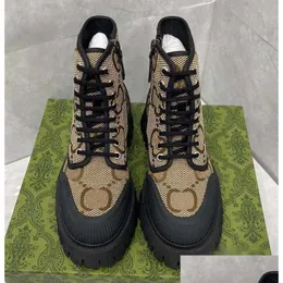 Botas de alta qualidade homens mulheres designer meia bota estilo clássico sapatos de couro real moda sapato inverno outono neve nylon lona tornozelo dr dhyim