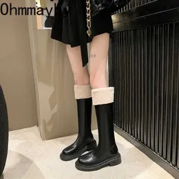 warmer Winter Short Plush Women Knee High Boots Fashion Round Toe Square Low Heels Long Booties Female Botas De Mujer Largas