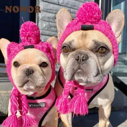 Inne zaopatrzenie psa Nonor Winter Knittied Dog Hat na buldog francuski Chihuahua ciepły pies nakrycie głowy Puppy Costume Chatpet Akcesoria upuszczone 231216