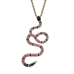 Mais novo colar com pingente de cobra colorida de zircônia cúbica com corrente de corda micro pavimentada ouro prata punk hip hop joias 163v