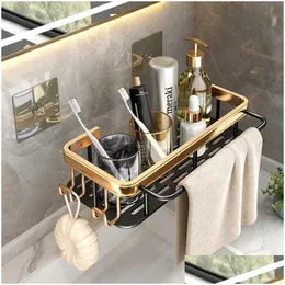 Organizzazione portaoggetti per il bagno Scaffale per il bagno Shees Space Alluminio senza trapano Montaggio a parete Mensola angolare Organizzatore per il trucco della toilette Fo Dhx25