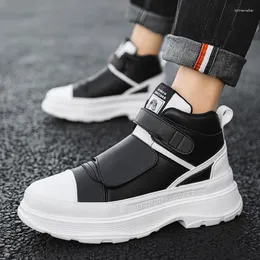 Boots Autumn Men Casual Sneakers Leather Chunky Platform High-top Shoes Ankle Magic Tape Male Breathable Sport 44
