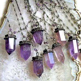 Halsband NM40569 Amethyst Tower Purple Obelisk talisman Wicca Witch Goth Halsband Crystal Point Layering Halloween smycken