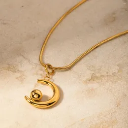 Pendant Necklaces Fashion Jewelry Classic Vintage Gold Color Stainless Steel Moon Necklace Adjustable Chain Wholesale