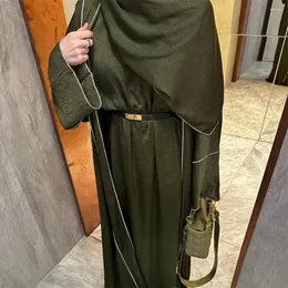 Ropa étnica Abayas modestas para mujeres musulmanas Eid Mubarak Ramadán Kimono Cardigan Dubai Turquía Kaftan Islámico Jalabiya Robe Vestido con cinturón