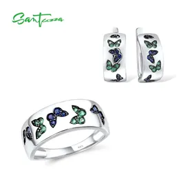 Sets Santuzza Jewelry Set for Women Pure Sterling Sier Sparkling Green Spinel Delicate Butterfly Earrings Ring Set Fine Jewelry