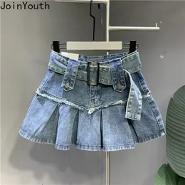 Gonne Skorts Retro Y2k Gonna di jeans Moda donna Estate Jupe 2023 Faldas Mujer De Moda Vita alta A-line Dolce Saia Casual Mini gonna a pieghe 231215