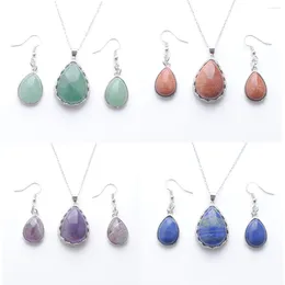 Necklace Earrings Set Natural Stone Teardrop Pendant Fashion Jewelry For Women Exquisite Gift Chain 18" TBQ311