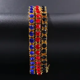 Bracciale tennis ghiacciato a 1 fila colorato rosso blu nero A strass oro argento colore moda braccialetti hiphop gioielli Bling288c