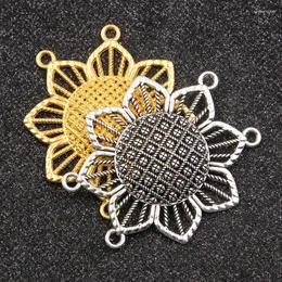 Charms 4PCS 46 54mm 2 Color Wholesale Metal Alloy Sunflower Plant Flowers Porous Connector For Jewelry Making DIY Handmade Craft