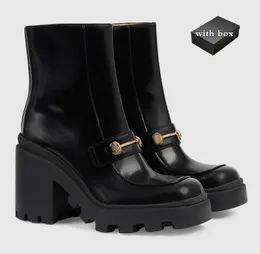 2024 럭셔리 브랜드 Winter Women 's Ankle Boot Black Calf Leather 플랫폼 Sole Lady Martin Boots Strap 파티 웨딩 오토바이 부츠 우아한 걷기 상자