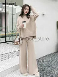 Women's Two Piece Pants Loribindwood Knitted Sweater Wide Leg Pants Suit for Women Autumn/winter 2022 New Korean Loose Fashion Two-piece Set J231216