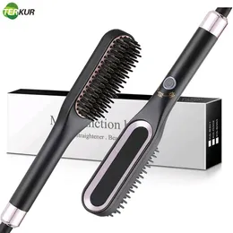 Jeans 3 in 1 Multifunction Electric Hair Brush Straightener Comb Beard Men Women Styling Shape Fluffy Straight Dualuse