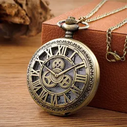 Uhren Taschen Antike Steampunk Vintage Römische Ziffern Quarz Uhr BRONZE HABEN HALLE Kette Anhänger Uhr Kette Männer Frauen 231216