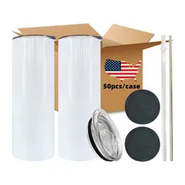 CA US Warehouse 20oz Sublimation Blanks tumblers Care Coffee Coffee Mugs Stainsal Steel Cupult Cup Cup مع Straw 1216