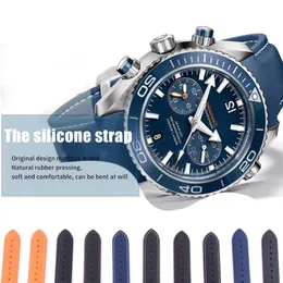 Pulseira de relógio de 20mm 22mm, azul, laranja, preto, à prova d'água, borracha de silicone, pulseira com fecho, fivela para omega planeta-oceano t314g