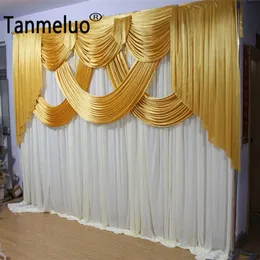 10x10ftゴールドとホワイトの結婚式の背景パネルイベントパーティーカーテンドレープステージ装飾のためのアイスシルクバックグラウンドクロス2905