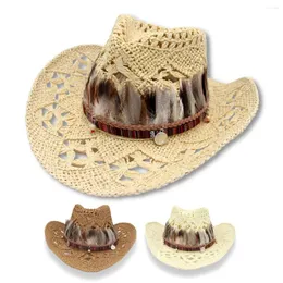 Baretten Feather Weave Cowgirl Strohoed Boheemse Handgemaakte Holle Cowboy Panama Hoeden Zomer Mannen Western Knight Land Voor Vrouwen