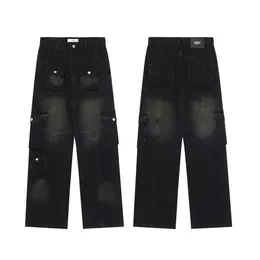 Pantalon en Denim noir multi-poches pour femme, Design de rue rétro américain Y2K, nouvelle tendance de la mode Joker, Slim, ample, jambes larges