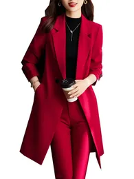 Ternos femininos blazers mulheres calça trabalho casaco de negócios desgaste vermelho azul preto longo blazer conjunto feminino escritório senhoras 2 peças sobretudo e calças 231215