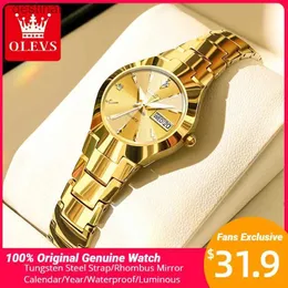 여자 시계 Olevs Women Watch Quartz Rhombus Mirror Original Quartz Watch Watcher Water Proof Luminous Stainless Steel Wristwatch 날짜 Weekl231216