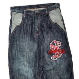 Americano novas senhoras rua hip-hop retro carta bordado y2k punk denim gótico calças de perna larga jeans retos casual jean